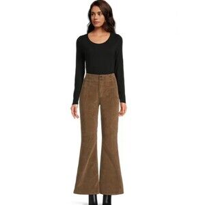 Plus Size 19 Brown Tan Hippie Boho Women's 70s Pintuck Flare Corduroy Pants High
